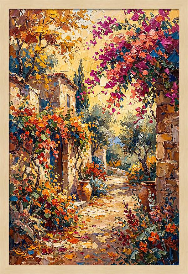 Autumn Pathway Through Bougainvillea