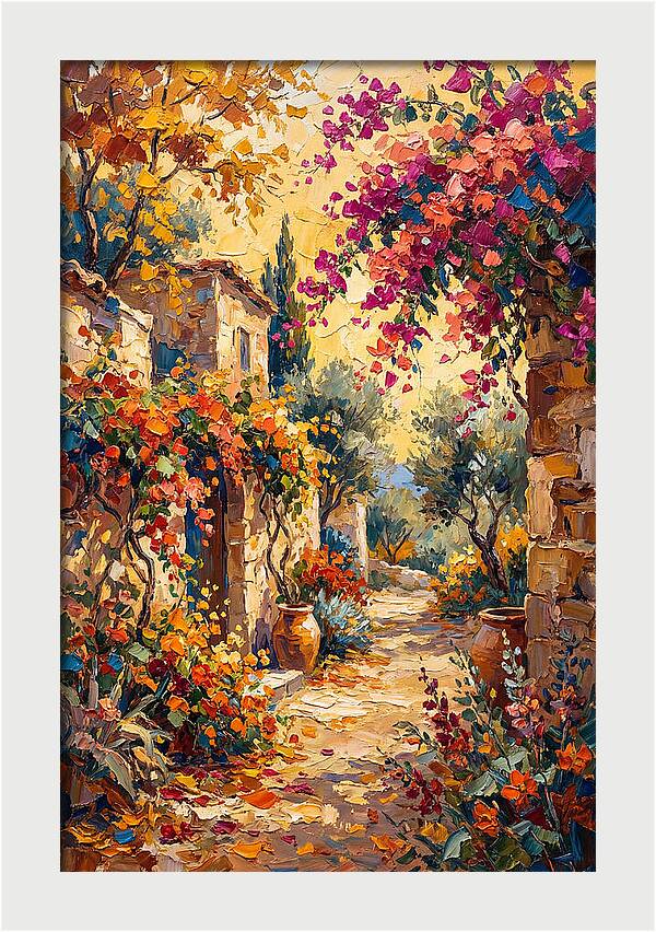 Autumn Pathway Through Bougainvillea