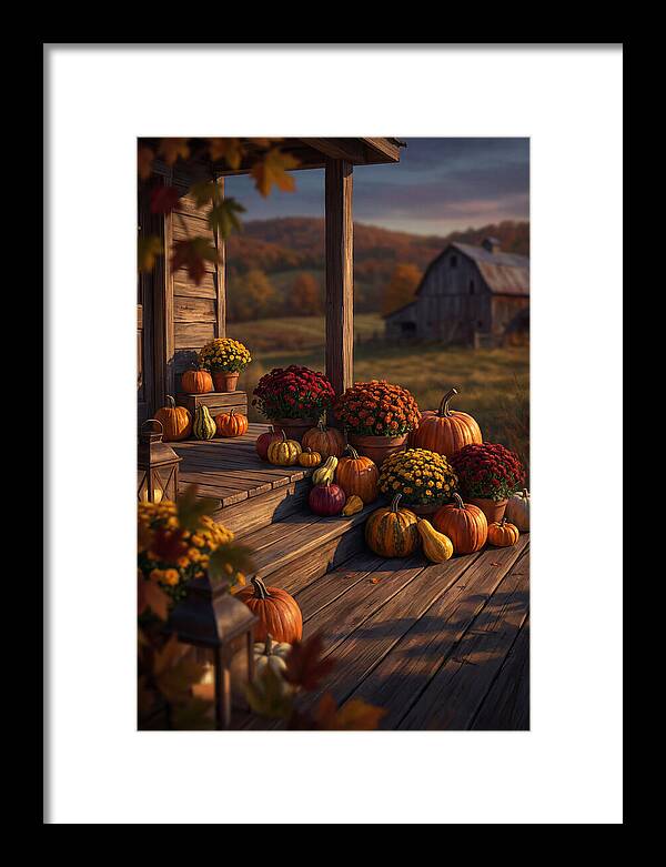 Autumn Pumpkin Display On Farmhouse