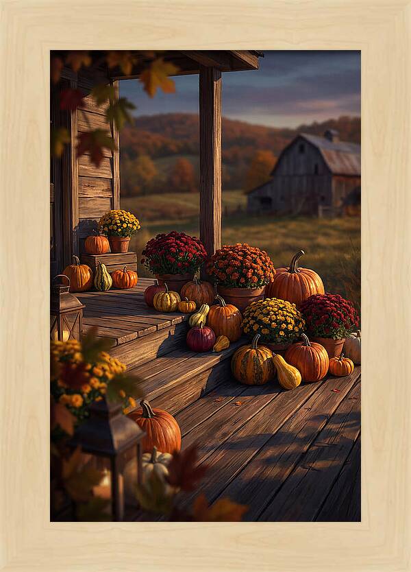 Autumn Pumpkin Display On Farmhouse