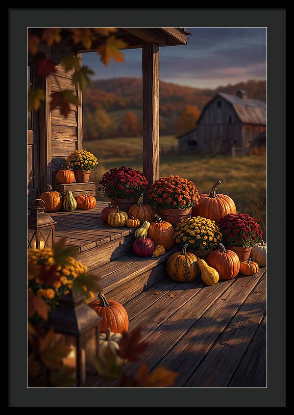Autumn Pumpkin Display On Farmhouse
