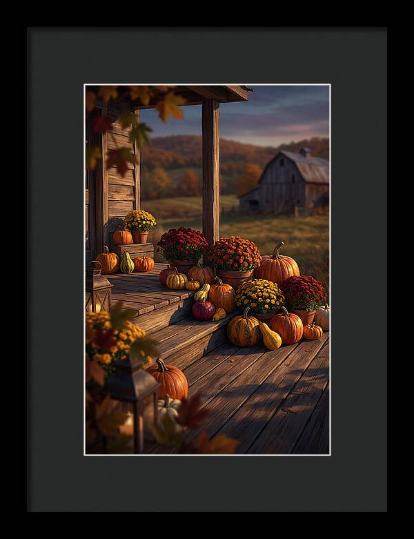 Autumn Pumpkin Display On Farmhouse