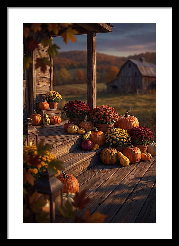 Autumn Pumpkin Display On Farmhouse