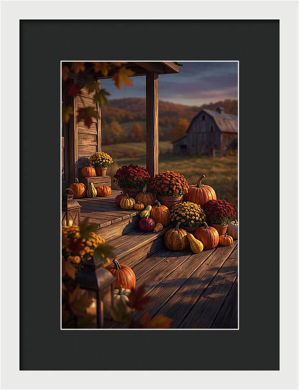Autumn Pumpkin Display On Farmhouse