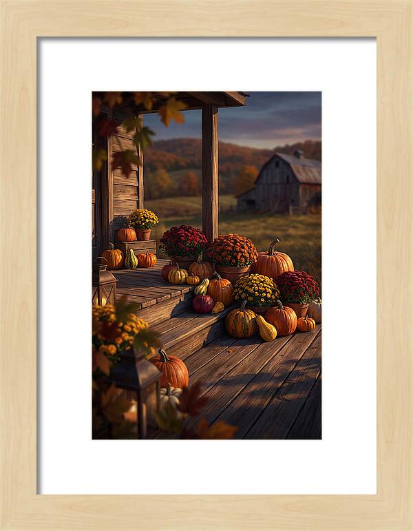 Autumn Pumpkin Display On Farmhouse