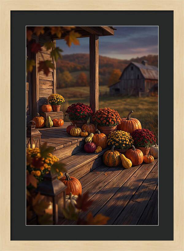 Autumn Pumpkin Display On Farmhouse