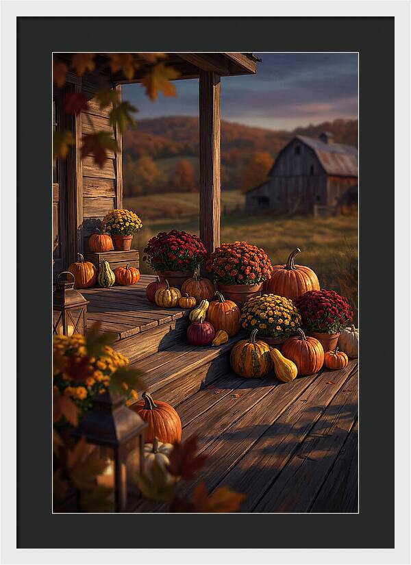 Autumn Pumpkin Display On Farmhouse