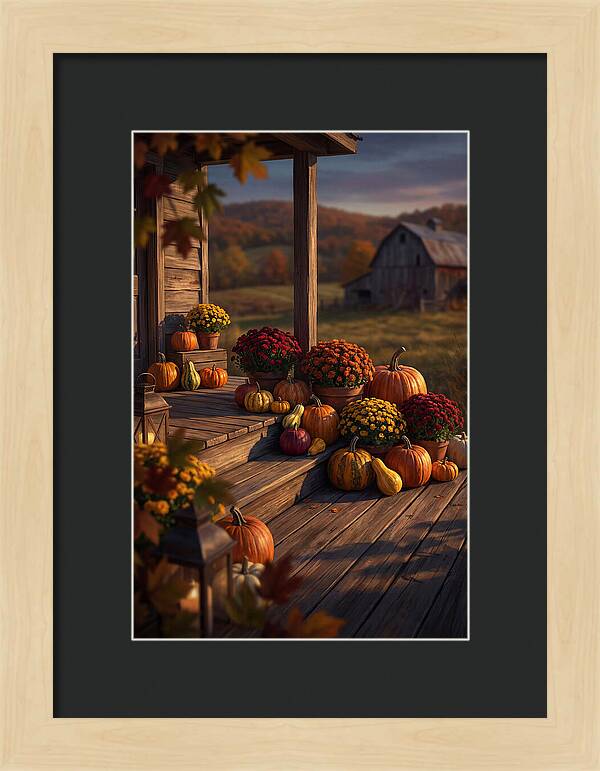 Autumn Pumpkin Display On Farmhouse