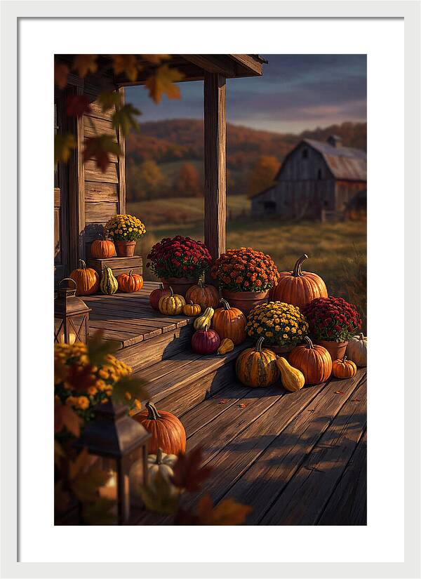 Autumn Pumpkin Display On Farmhouse