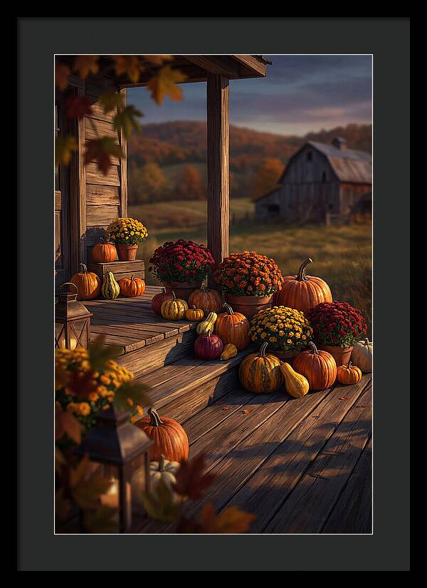 Autumn Pumpkin Display On Farmhouse