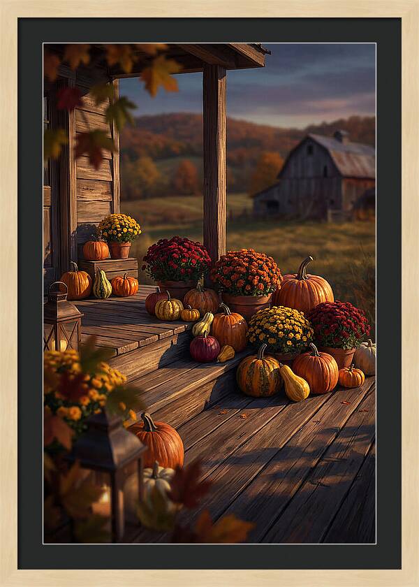 Autumn Pumpkin Display On Farmhouse