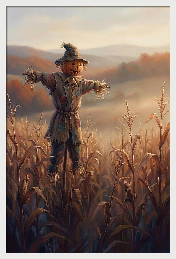 Autumn Scarecrow In Corn Field