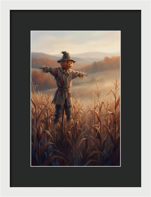 Autumn Scarecrow In Corn Field