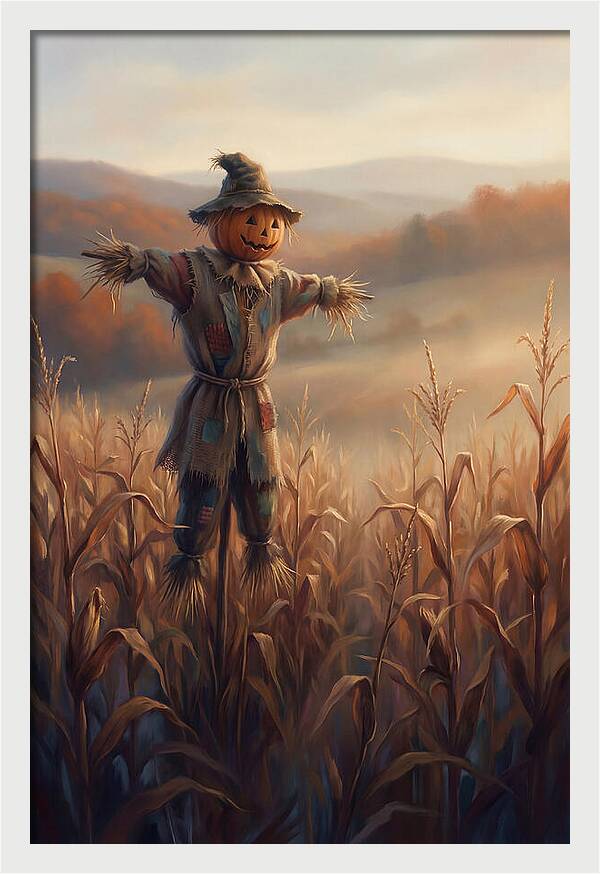 Autumn Scarecrow In Corn Field
