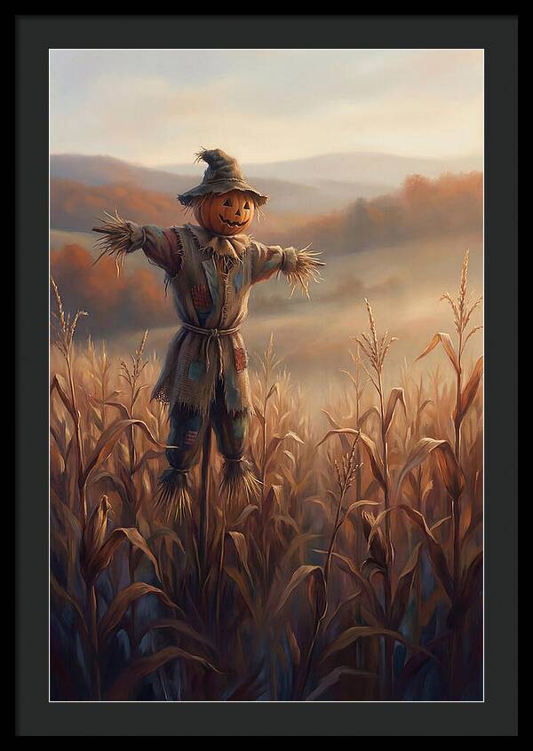 Autumn Scarecrow In Corn Field