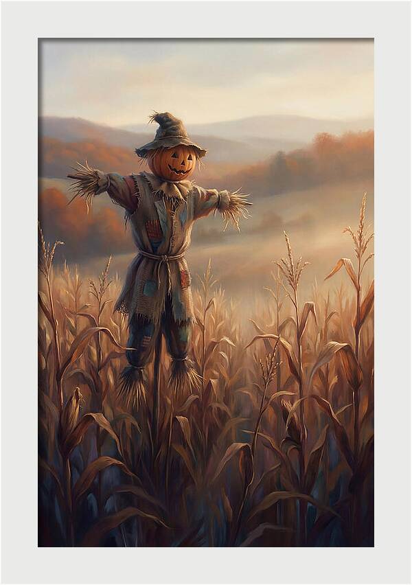 Autumn Scarecrow In Corn Field