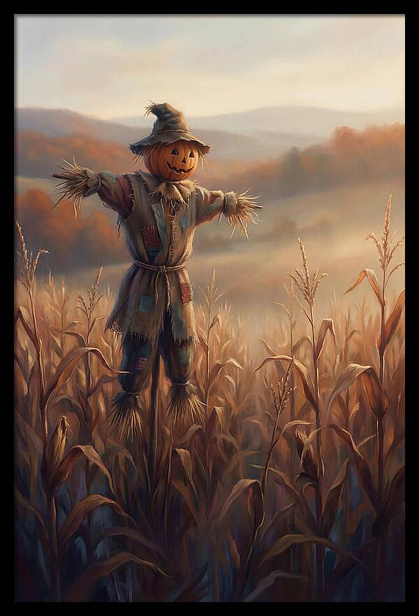 Autumn Scarecrow In Corn Field