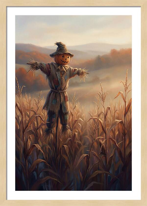 Autumn Scarecrow In Corn Field