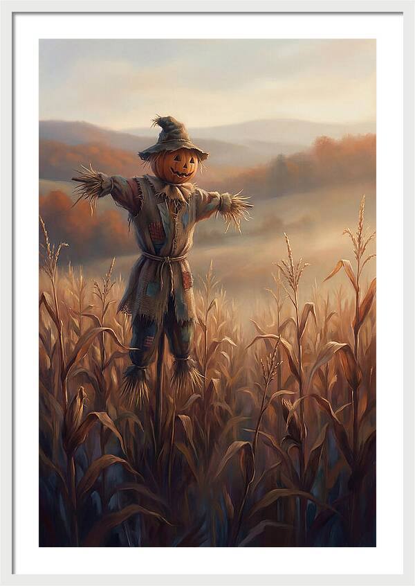 Autumn Scarecrow In Corn Field