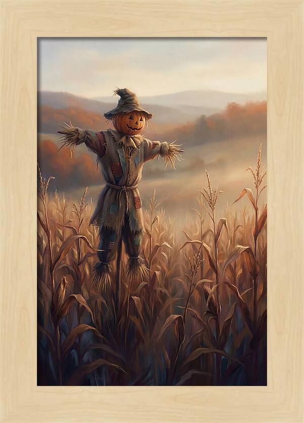 Autumn Scarecrow In Corn Field