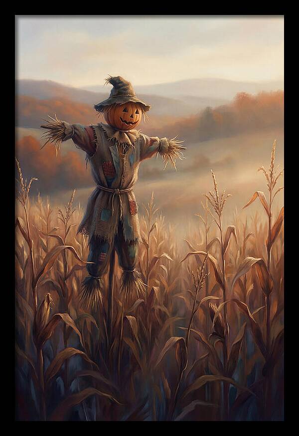 Autumn Scarecrow In Corn Field