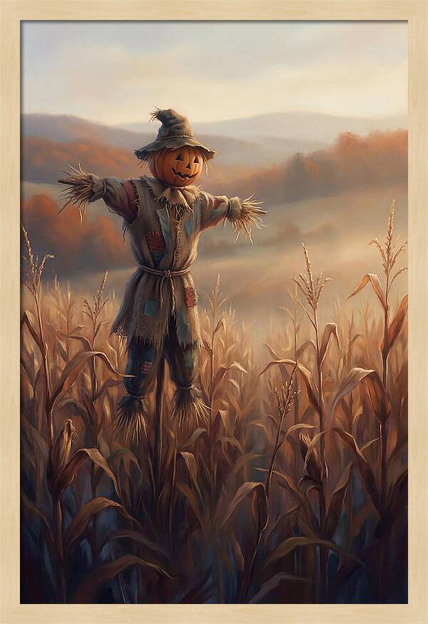 Autumn Scarecrow In Corn Field