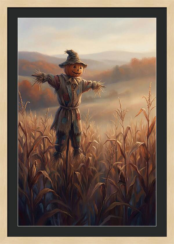 Autumn Scarecrow In Corn Field