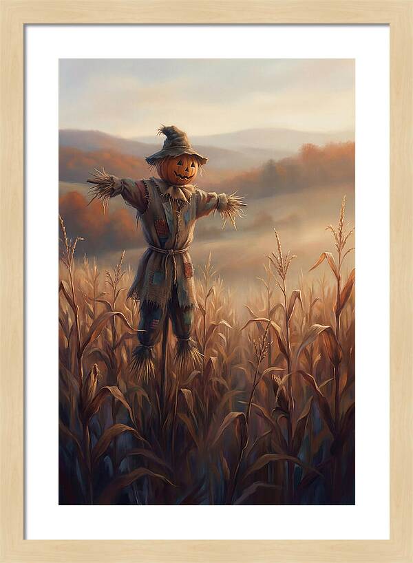Autumn Scarecrow In Corn Field
