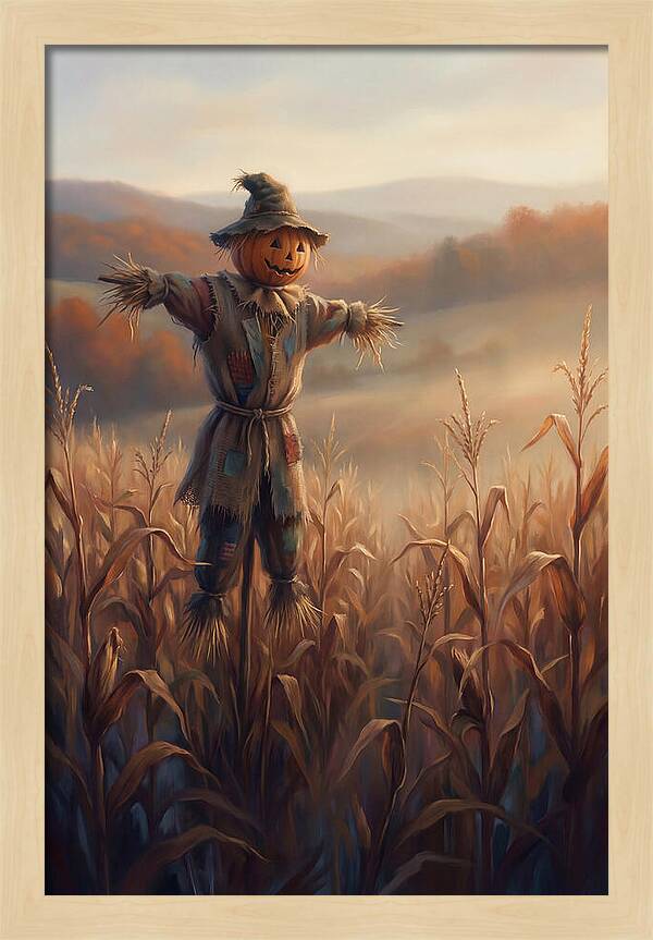 Autumn Scarecrow In Corn Field