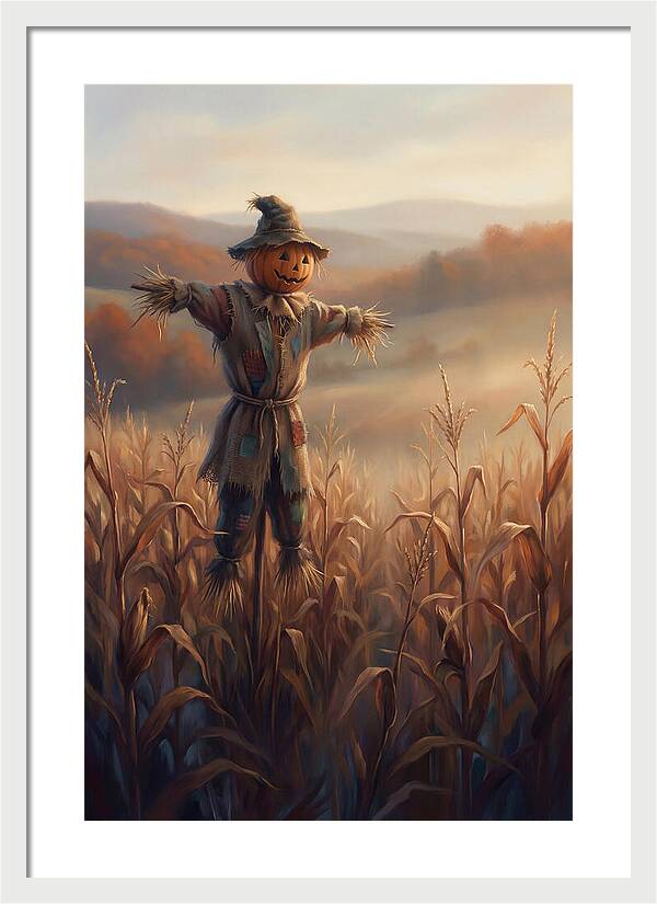 Autumn Scarecrow In Corn Field