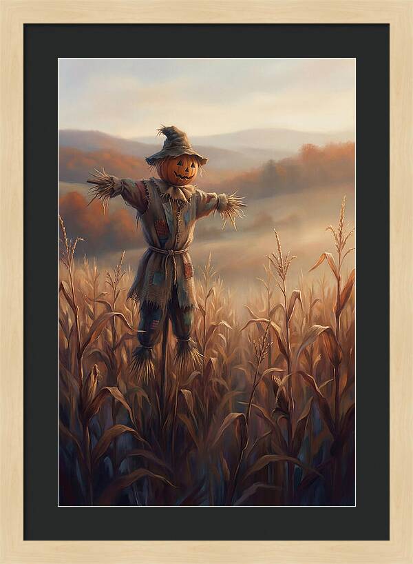 Autumn Scarecrow In Corn Field