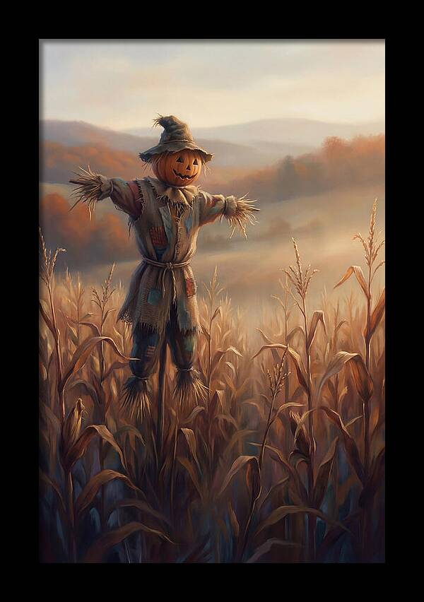 Autumn Scarecrow In Corn Field