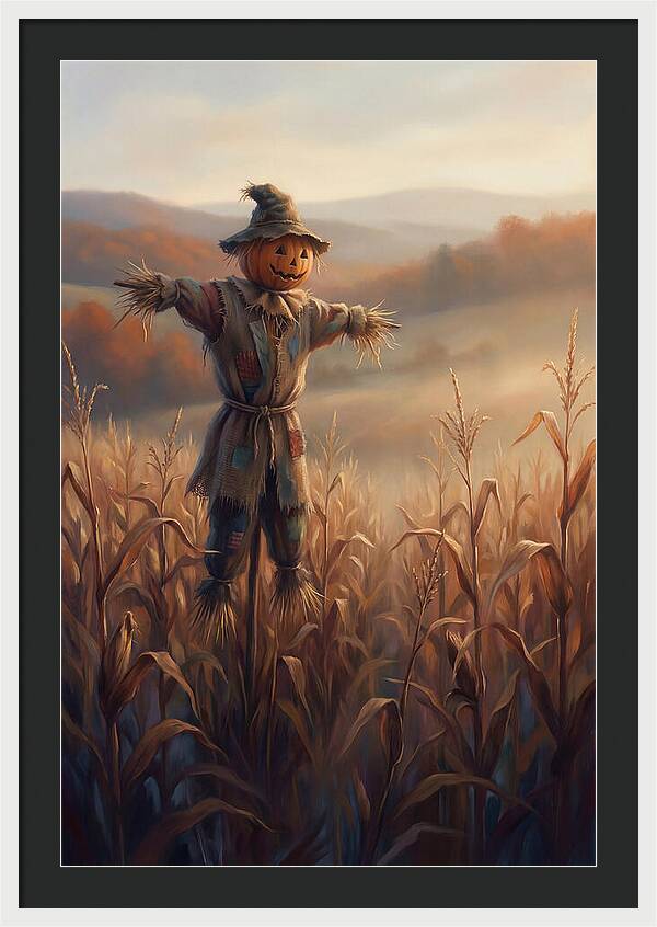 Autumn Scarecrow In Corn Field
