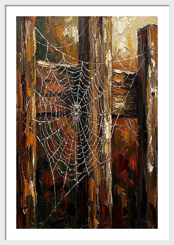 Autumn Spider Web With Dew