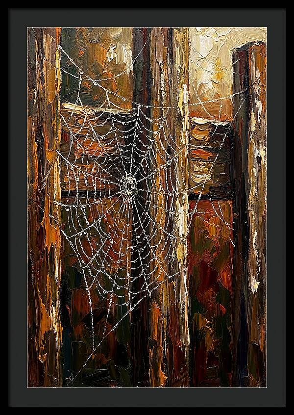 Autumn Spider Web With Dew