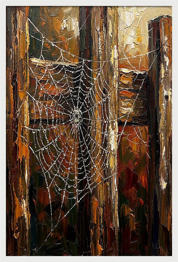 Autumn Spider Web With Dew