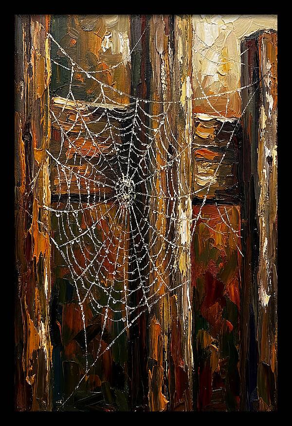 Autumn Spider Web With Dew