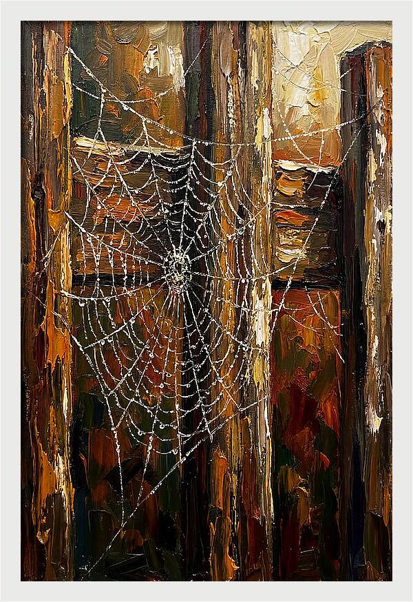 Autumn Spider Web With Dew