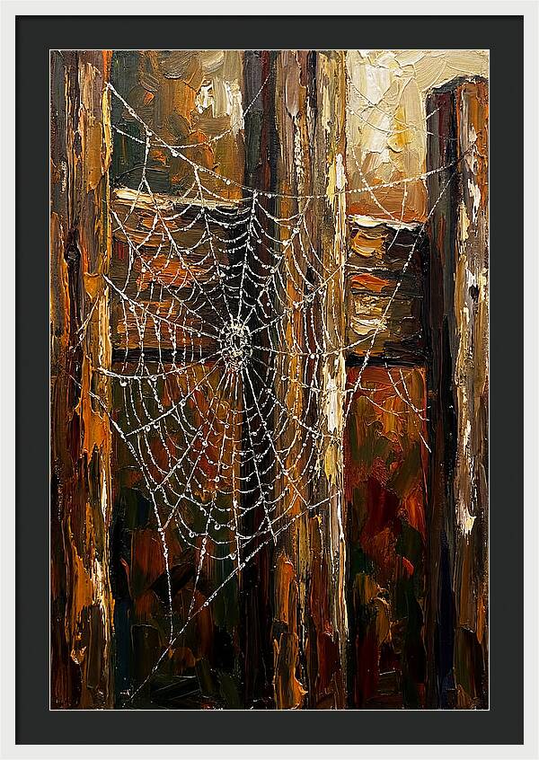 Autumn Spider Web With Dew