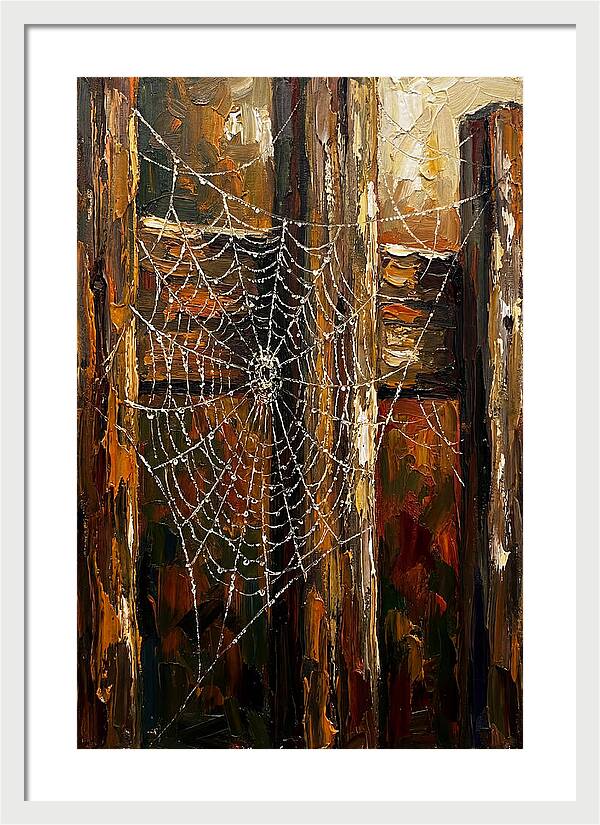 Autumn Spider Web With Dew