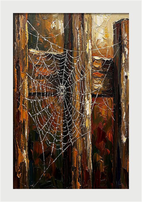 Autumn Spider Web With Dew