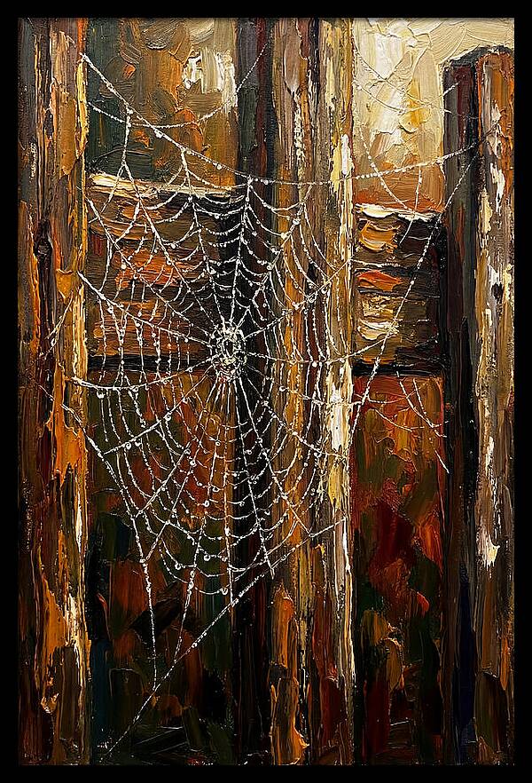 Autumn Spider Web With Dew