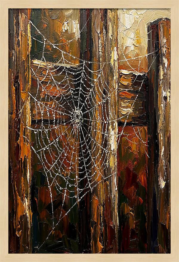 Autumn Spider Web With Dew