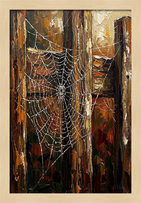 Autumn Spider Web With Dew