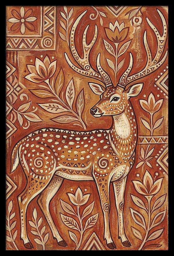 Axis Deer In Folk Art Style