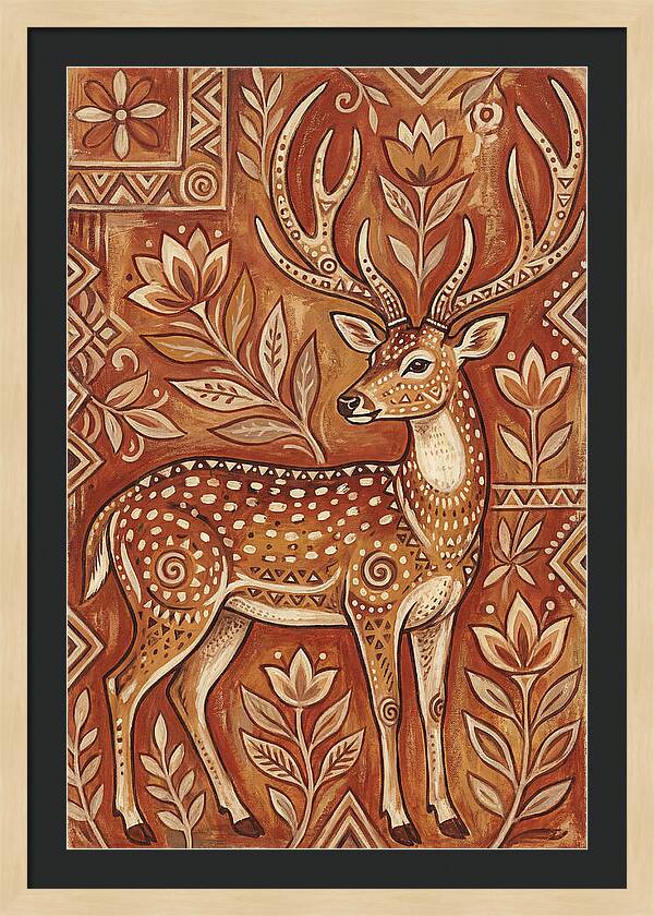 Axis Deer In Folk Art Style