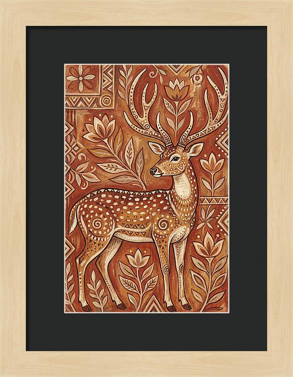 Axis Deer In Folk Art Style