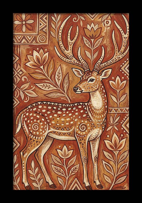 Axis Deer In Folk Art Style