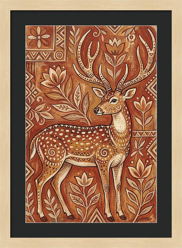 Axis Deer In Folk Art Style