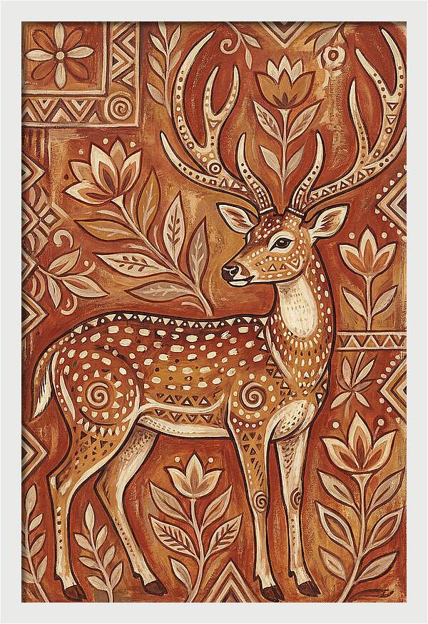 Axis Deer In Folk Art Style